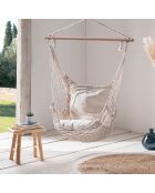 Hamac suspendu macrame + coussin beige bois/beige - 90x120 cm