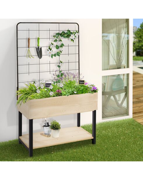 Jardinière sur pied avec treillis noir/beige - 80x60x140 cm