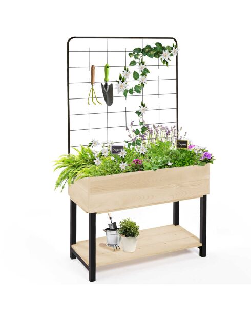 Jardinière sur pied avec treillis noir/beige - 80x60x140 cm