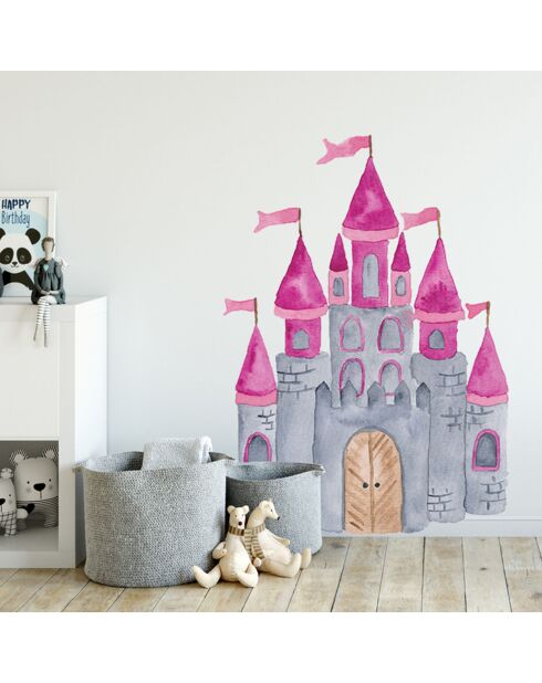 Sticker Chateau rose multicolore - 60x90 cm