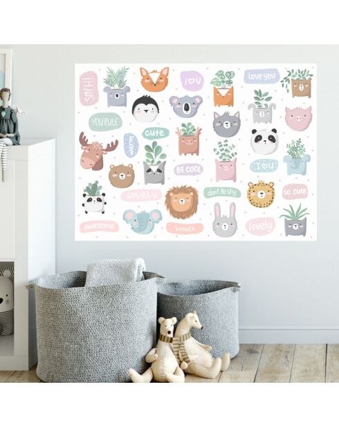 Papier peint animaux multicolore - 66x90 cm