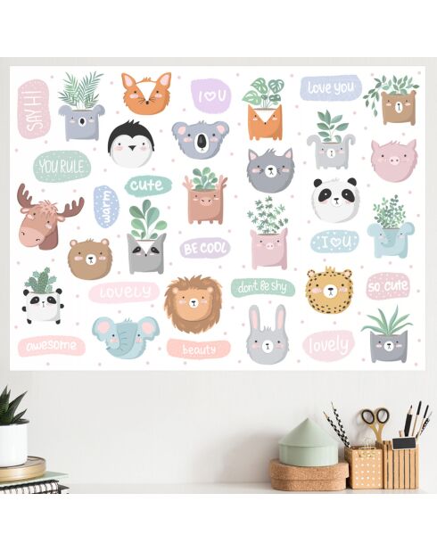 Papier peint animaux multicolore - 66x90 cm