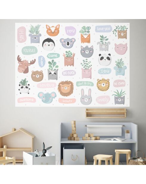 Papier peint animaux multicolore - 66x90 cm