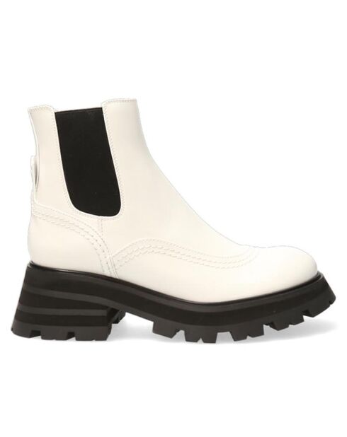 Chelsea Boots en Cuir ivoire/noir - Talon 6 cm