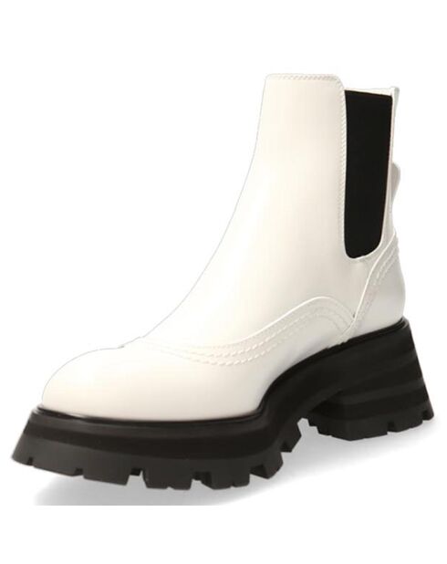 Chelsea Boots en Cuir ivoire/noir - Talon 6 cm