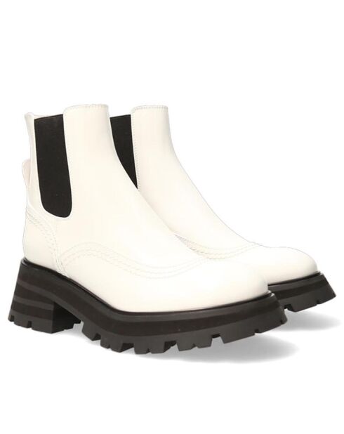 Chelsea Boots en Cuir ivoire/noir - Talon 6 cm