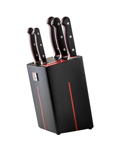 Bloc de couteaux avec aiguiseur velocity noir/rouge - 5 pièces