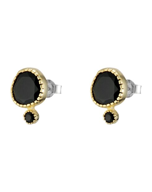 Boucles d'oreilles Duo Puces en Argent, Laiton & Onyx noir