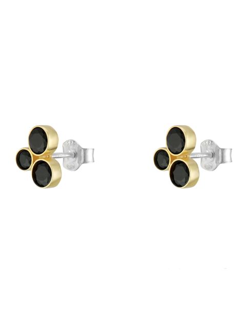 Boucles d'oreilles Trio Rond en Argent, Laiton & Onyx noir