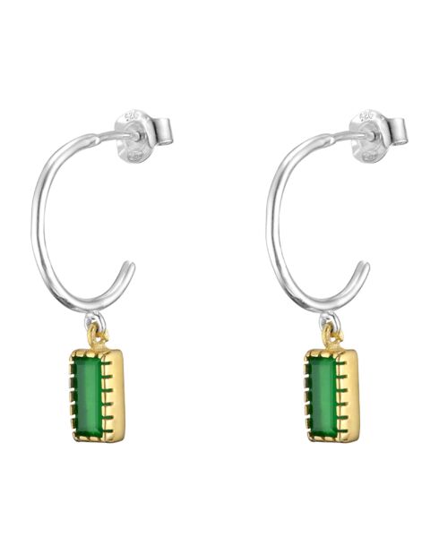 Boucles d'oreilles Créoles Rectangle en Argent, Laiton & Onyx vert