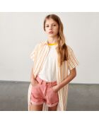 Robe chemise Angie texturée à fines rayures blanc/orange