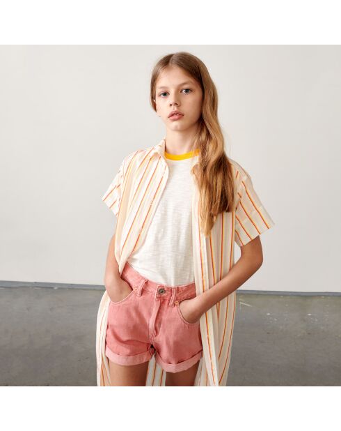 Vestido camisero a rayas con textura blanca/naranja de Angie