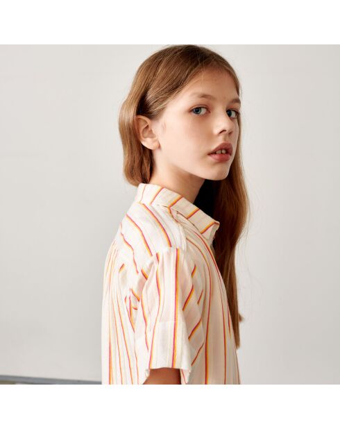 Robe chemise Angie texturée à fines rayures blanc/orange