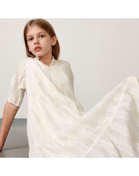 Langes Baumwollkleid Pattie mit irisierendem Ecru-Muster