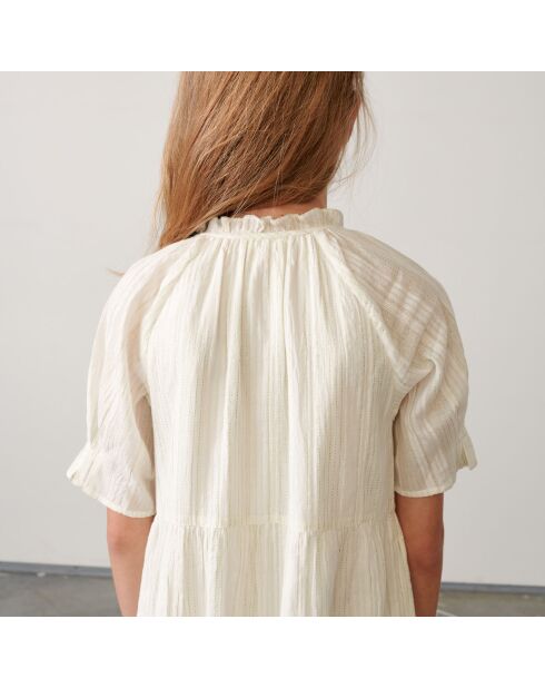 Langes Baumwollkleid Pattie mit irisierendem Ecru-Muster