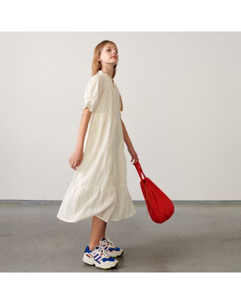 Langes Baumwollkleid Pattie mit irisierendem Ecru-Muster