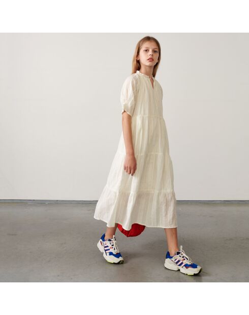 Langes Baumwollkleid Pattie mit irisierendem Ecru-Muster