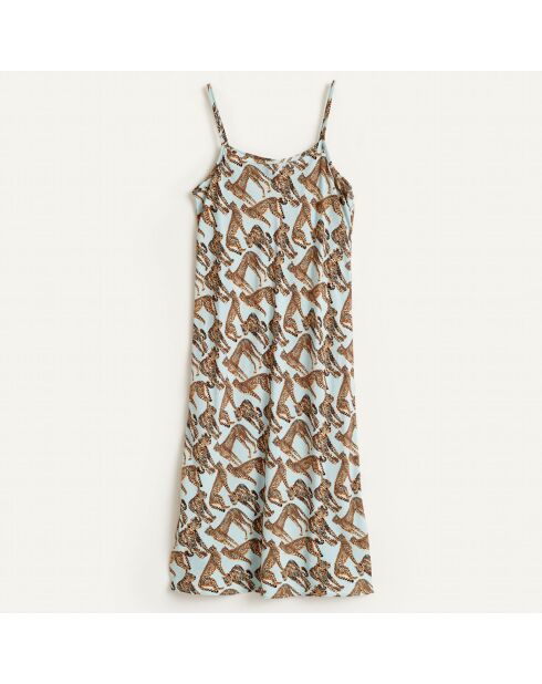 Fließendes und hellblau/braunes Paidge-Kleid mit Leopardenmuster