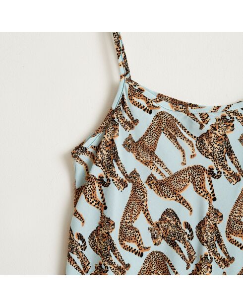 Fließendes und hellblau/braunes Paidge-Kleid mit Leopardenmuster