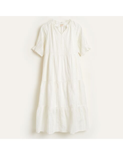 Langes Baumwollkleid Pattie mit irisierendem Ecru-Muster