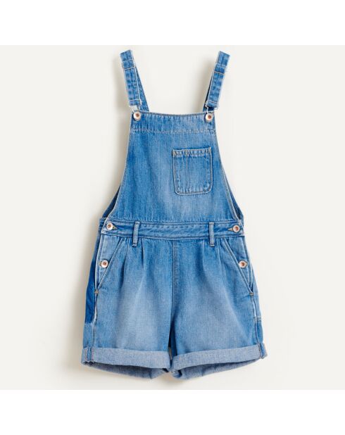Salopette short Pepina en Toile de coton bleu denim