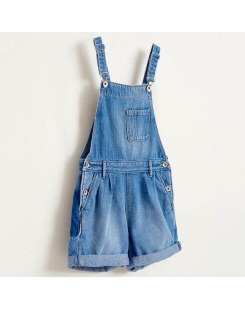 Salopette short Pepina en Toile de coton bleu denim