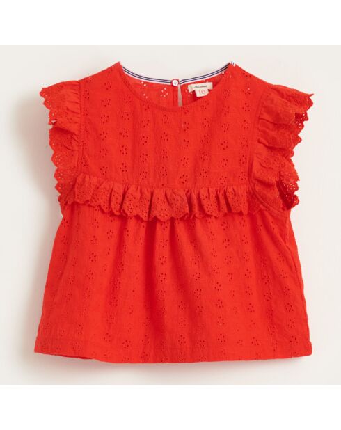 Top Hanna en Coton à broderie anglaise rouge