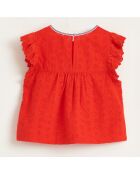 Top Hanna en Coton à broderie anglaise rouge
