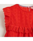 Top Hanna en Coton à broderie anglaise rouge