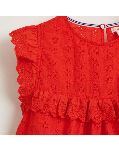 Top Hanna en Coton à broderie anglaise rouge