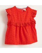 Top Hanna en Coton à broderie anglaise rouge