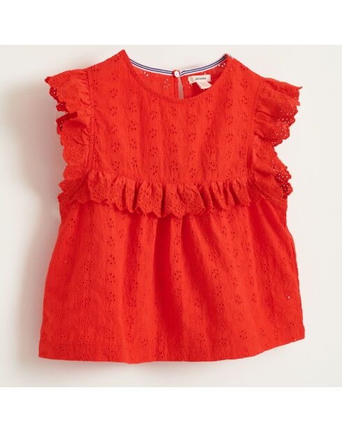 Top Hanna en Coton à broderie anglaise rouge