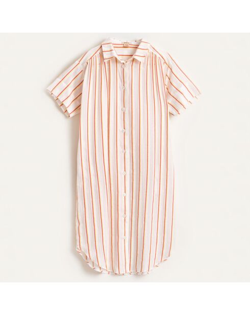 Robe chemise Angie texturée à fines rayures blanc/orange