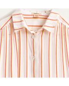 Robe chemise Angie texturée à fines rayures blanc/orange