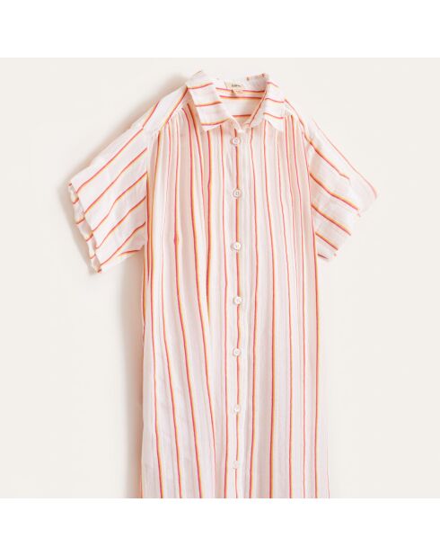 Robe chemise Angie texturée à fines rayures blanc/orange