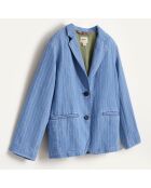 Veste blazer Chick en Coton & Lin rayée bleue