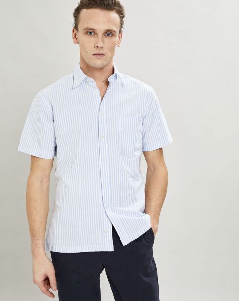 Chemise en coton épais Slim Fit Bat Oxford à rayures bleu ciel