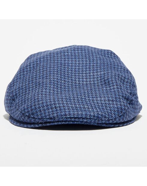 Casquette plate en Laine & Lin mélangés pied de poule bleu moyen