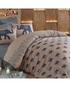 Parure housse de couette Fil bleu/beige
