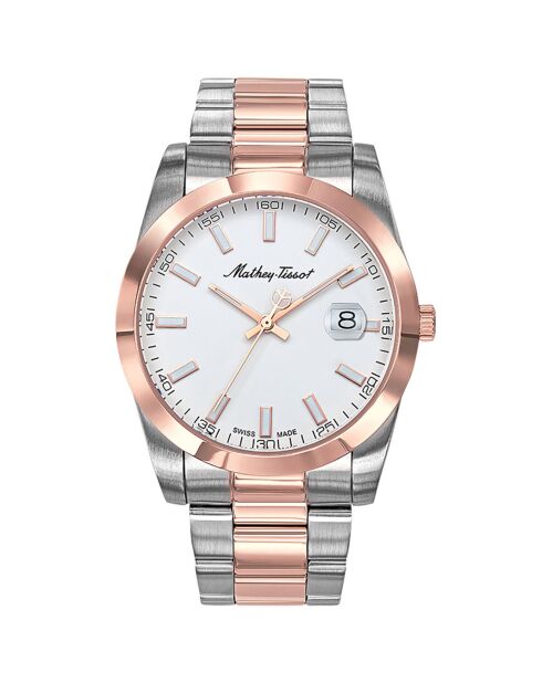 Montre Homme en Acier Quartz Mathy I  argenté /doré rose