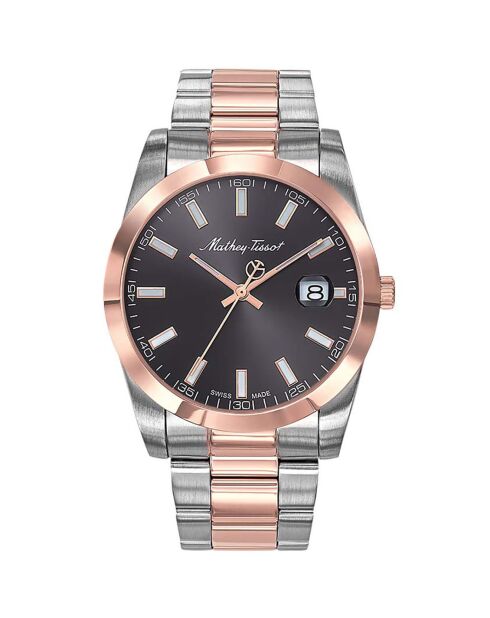 Montre Homme en Acier Mathy I  Quartz argenté /doré rose