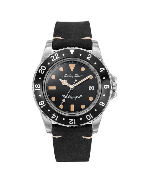 Montre Homme en Cuir Mathy Vintage Quartz noire