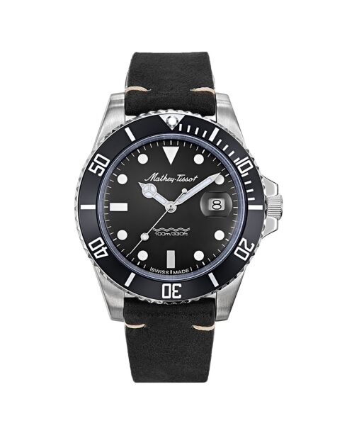 Montre Homme en Cuir Mathy Vintage Quartz noire