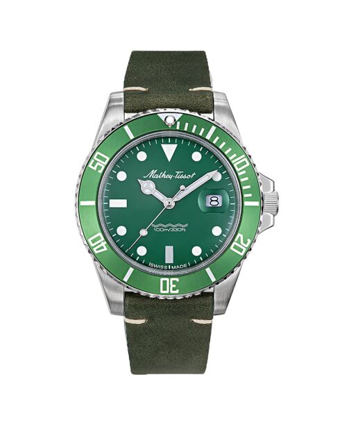 Montre Homme en Cuir Mathy Vintage Quartz  verte