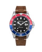 Mathy Vintage Auto Braune automatische Lederarmbanduhr für Herren
