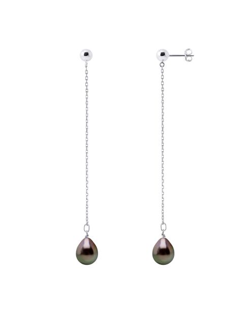 Ohrringe aus Rhodiumsilber mit Birnen-Tahitiperlen