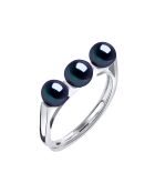 Trilogy verstelbare ring in zilver- en zoetwaterparels met zwarte tahiti-knopen