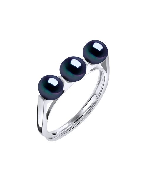 Trilogy verstelbare ring in zilver- en zoetwaterparels met zwarte tahiti-knopen