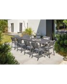 Gartenset Stockholm-TB300-ALU ausziehbarer Tisch + 8 Stockholm-CH-Stühle und 2 stapelbare Stockholm-FT-Sessel in Anthrazitgrau