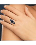 Trilogy verstelbare ring in gerhodineerd zilver, zirkonia en zoetwaterparels, zwarte tahiti-knopen